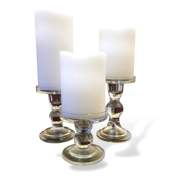 Other - 🍁 3/$45 Set Of 3 Battery Operated Pillar Candles With Glass Holders